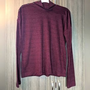 Paige Paxton Mock Turtleneck Sweater with Buttons in Cabernet/Black, XS